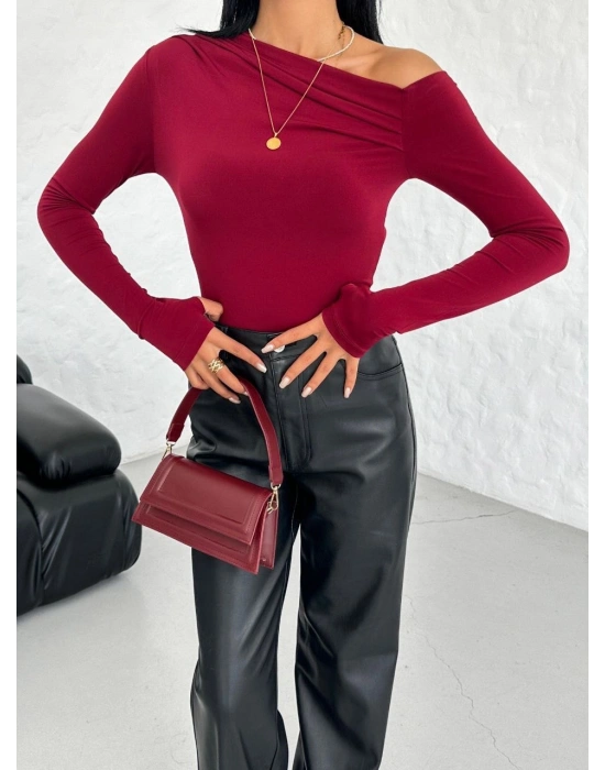 Bordo Kayık Yaka Bluz
