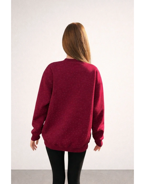 Bordo Taş Detay Sweatshirt