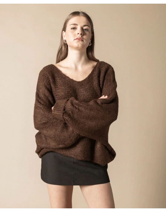 Kahverengi Kolu Katlamalı Kazak