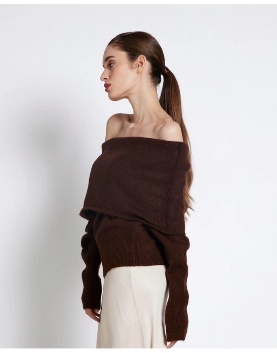 Kahverengi Madonna Yaka Şardonlu Kazak