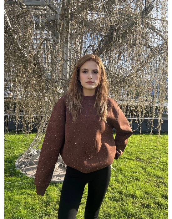 Kahverengi Taş Detay Sweatshirt