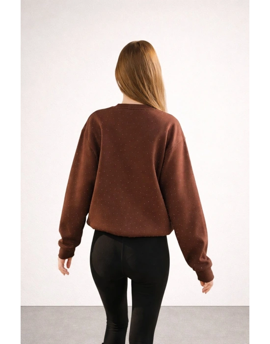 Kahverengi Taş Detay Sweatshirt