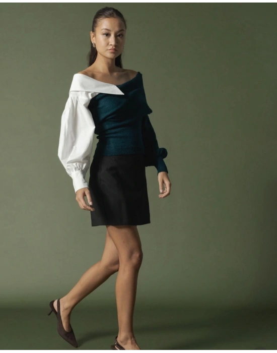 Petrol Gömlek Detay Kazak