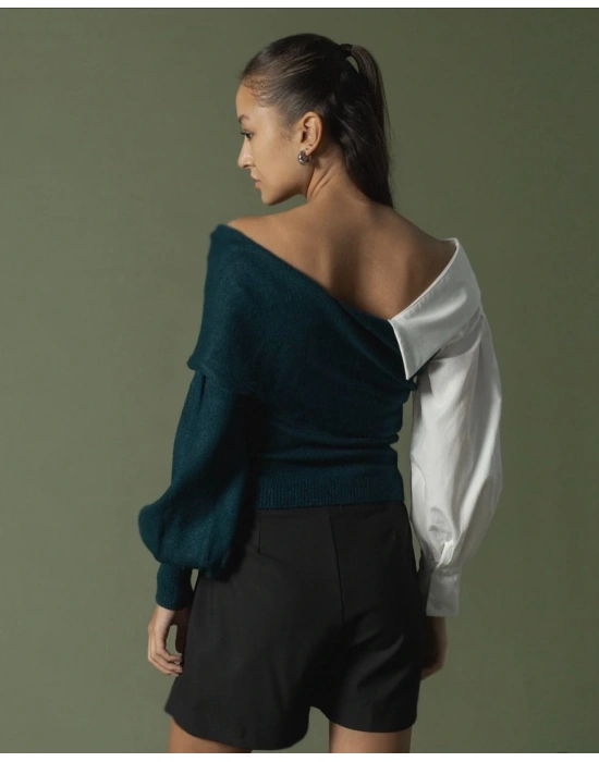 Petrol Gömlek Detay Kazak