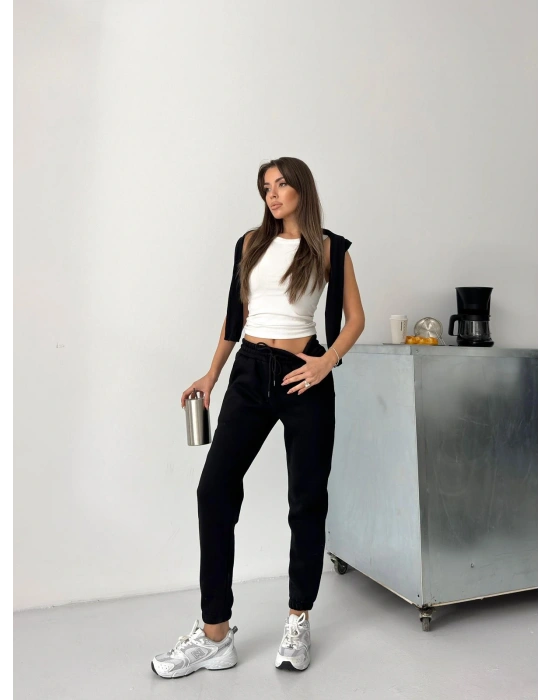 Siyah 3 İplik Şardonlu Eşofman