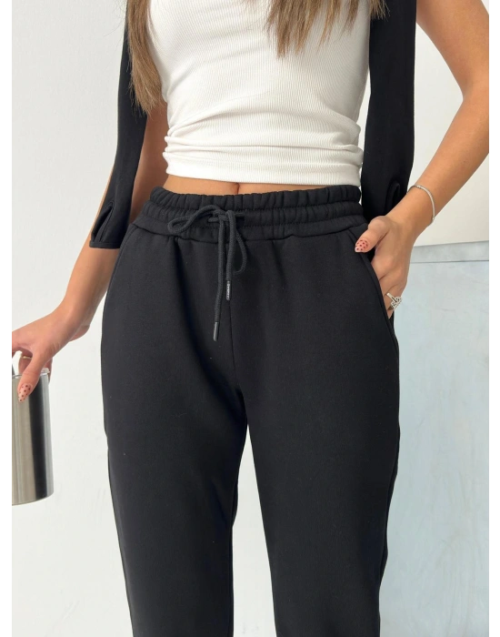 Siyah 3 İplik Şardonlu Eşofman