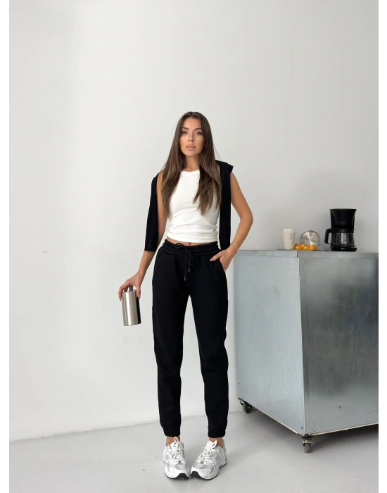 Siyah 3 İplik Şardonlu Eşofman