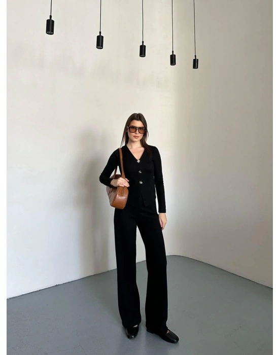 Siyah Düğmeli Fitilli İkili Takım