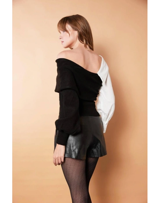 Siyah Gömlek Detay Kazak