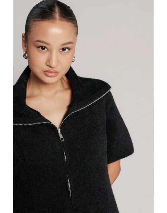 Siyah Sakallı Fermuarlı Elbise