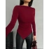 Bordo Asimetrik Detay Bluz