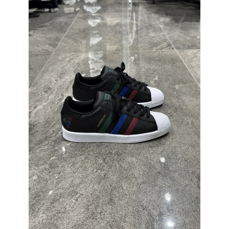 Adidas Süperstar Siyah Beyaz Renkli Çizgi Horoz Detaylı Spor Ayakkabı