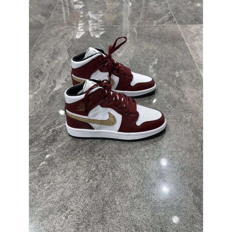 Nıke Air Jordan 1 Low Bilekli Bordo Beyaz Altın Detaylı