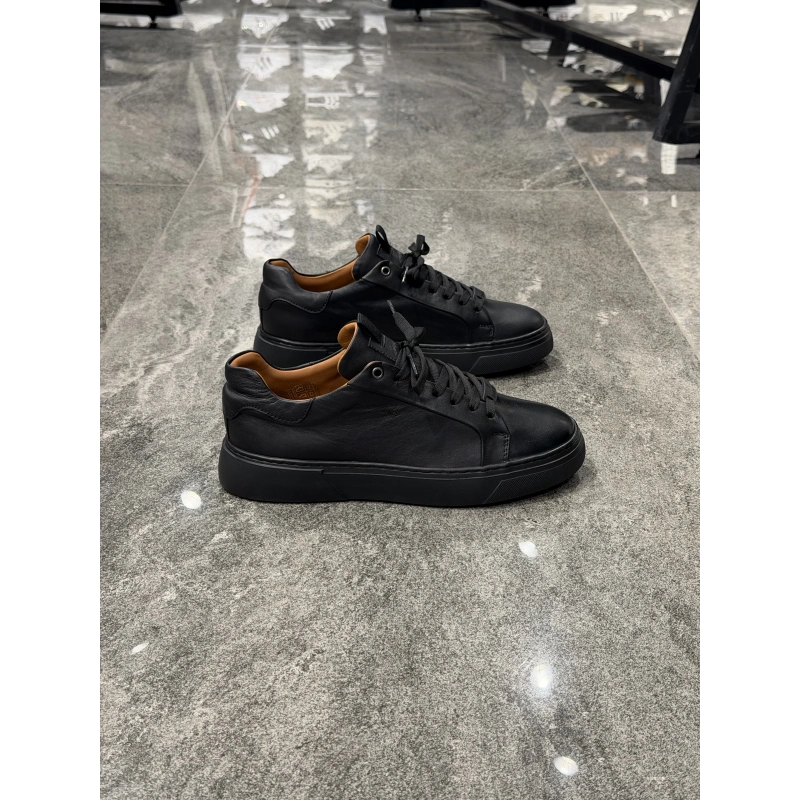 Marcomen Mat Siyah Deri Günlük Ayakkabı