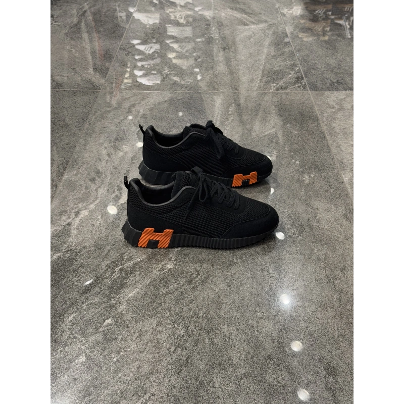 Hermes Bouncing Siyah Süet Bez Detaylı Spor Ayakkabı