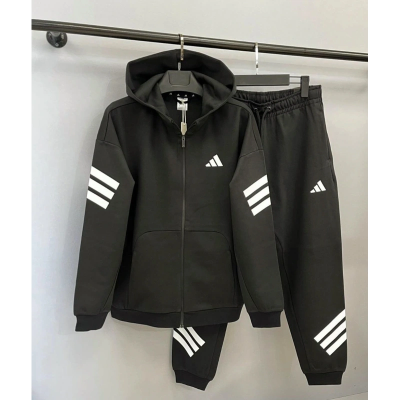 Adidas Future Icons Stripes Kapüşonlu Siyah Takım