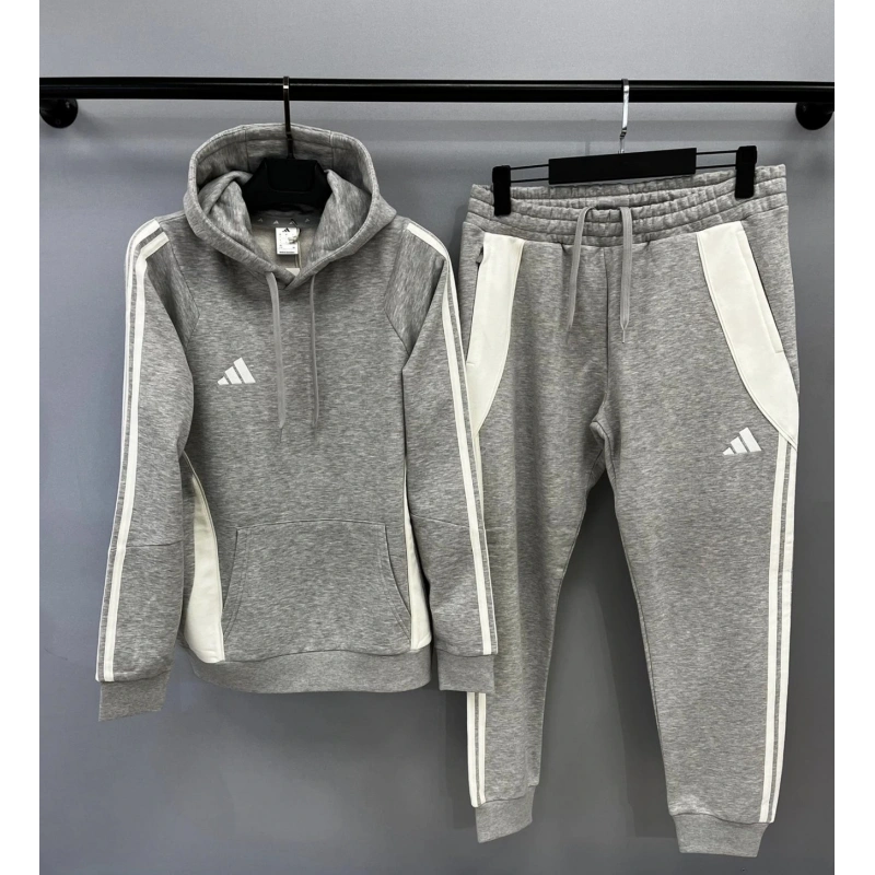 Adidas Kapüşonlu Gri Futbol Eşofman Takım