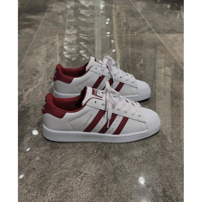 Adidas Süperstar Beyaz Bordo Spor Ayakkabı