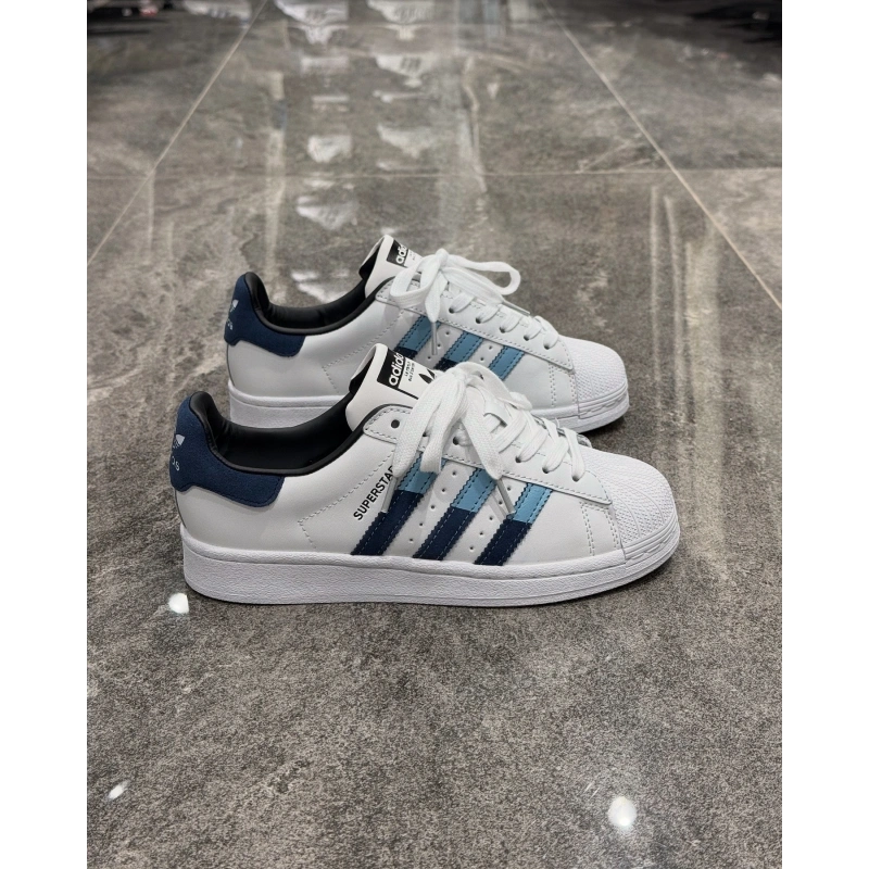 Adidas Süperstar Beyaz Laci Mavi Çizgili