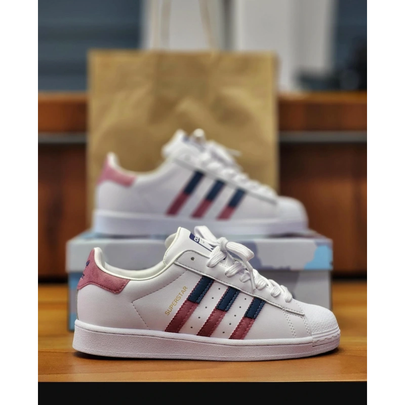 Adidas Süperstar Çift Logo Beyaz Gül Detaylı