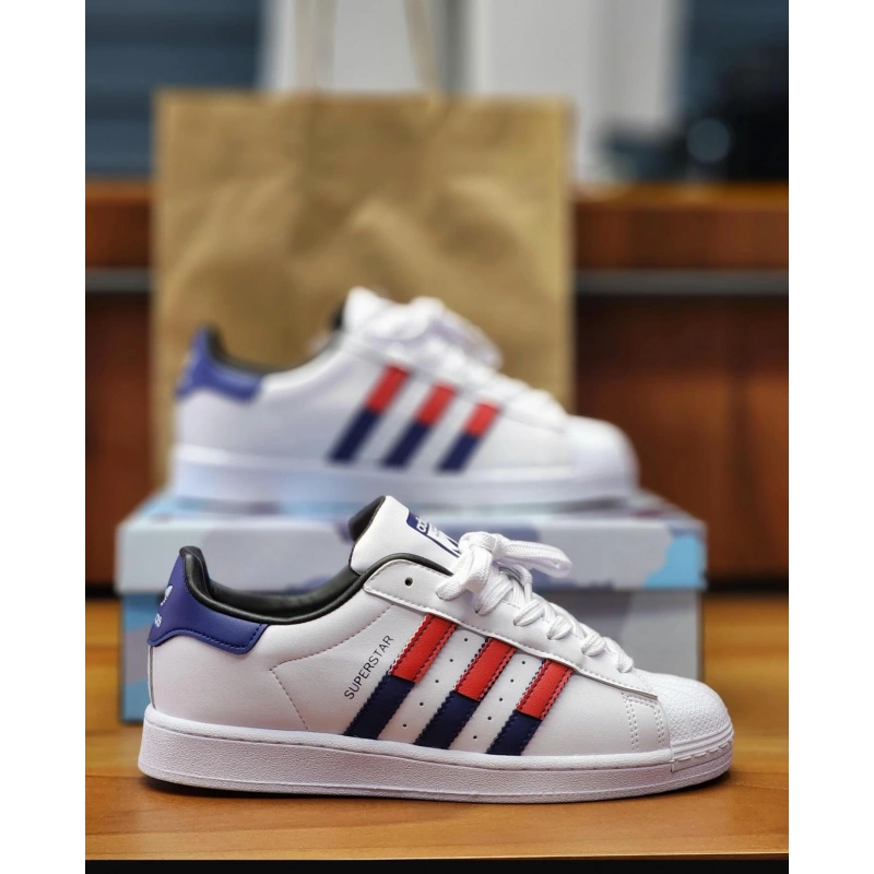 Adidas Süperstar Çift Logo Beyaz Kırmızı Laci Detaylı