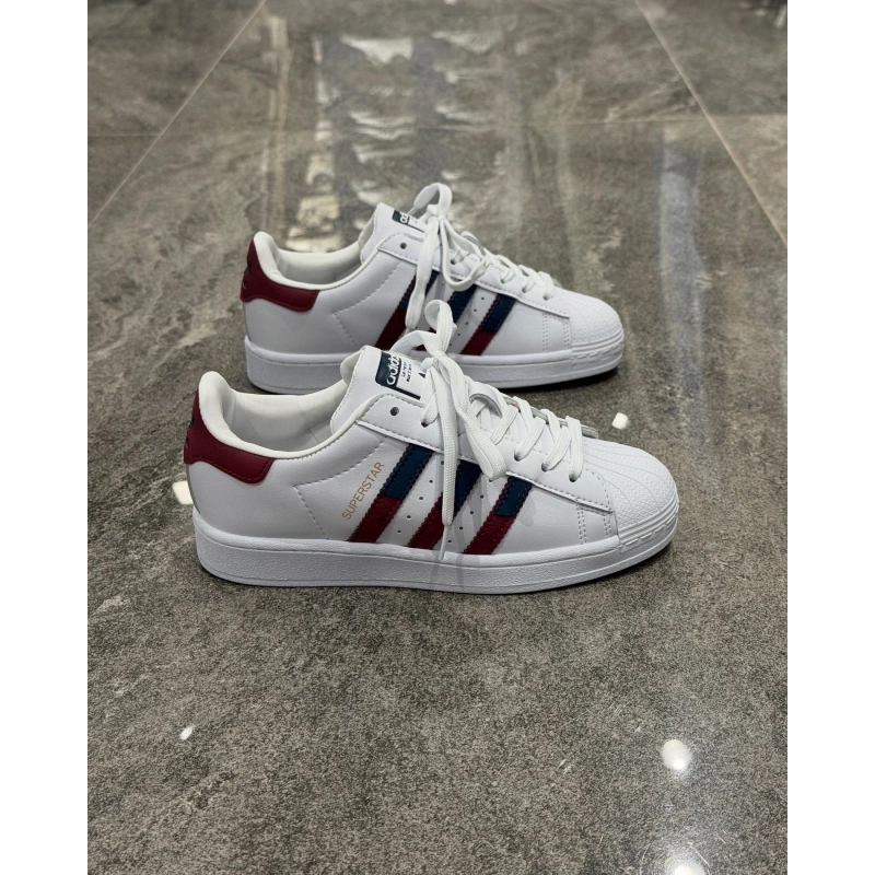 Adidas Süperstar Çift Logo Bordo Mavi Detaylı