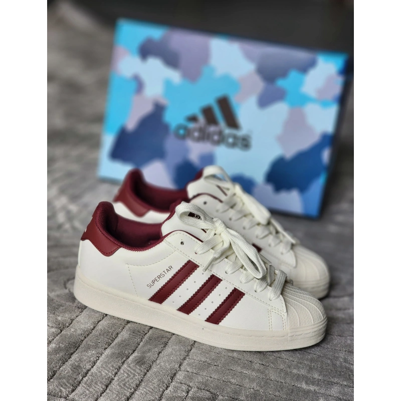 Adidas Süperstar Krem Bordo Detaylı