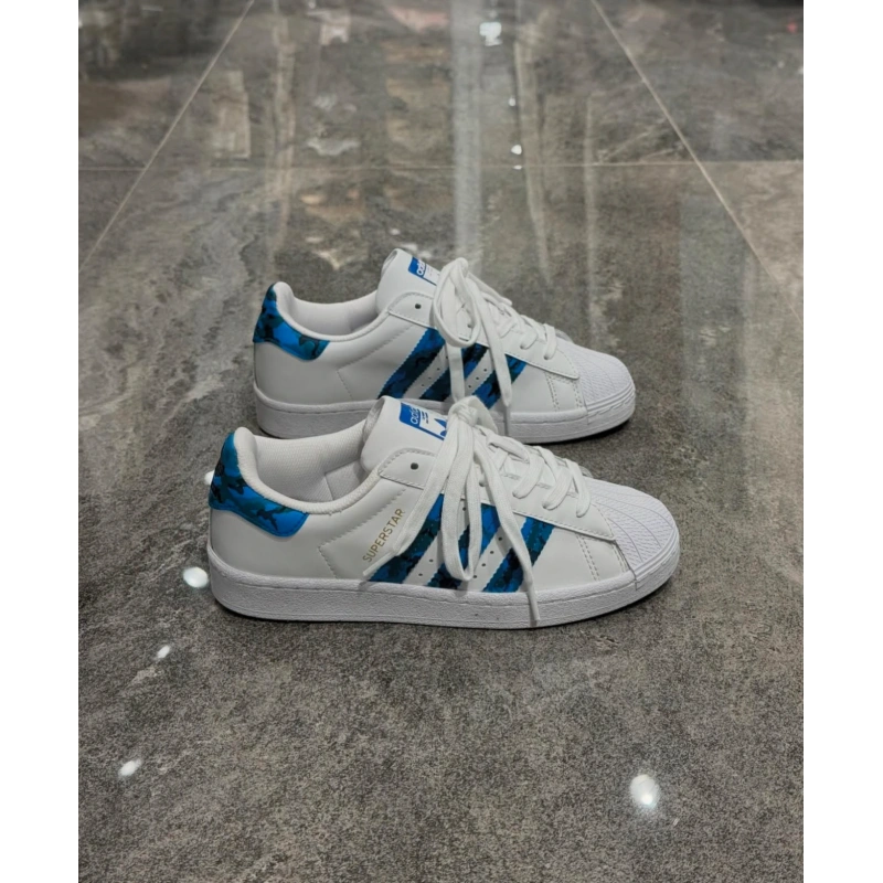 Adidas Süperstar Mavi Kamuflaj Detaylı
