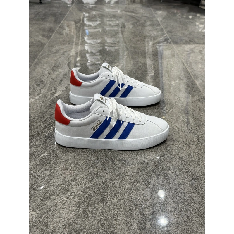 Adidas VL Court 2.0 Beyaz Mavi Kırmızı Topuk Detaylı Spor Ayakkabı