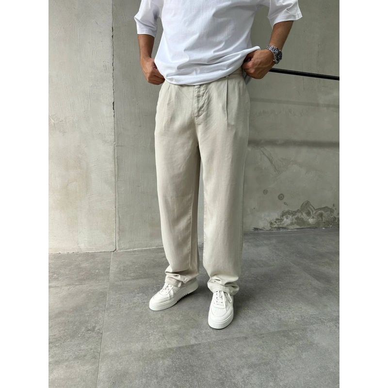 Baggy Modal Kumaş Bej Pantolon