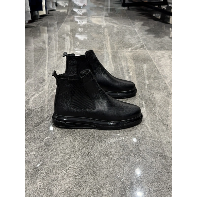 Bilekli Sıcak Astarlı Siyah Deri Bot