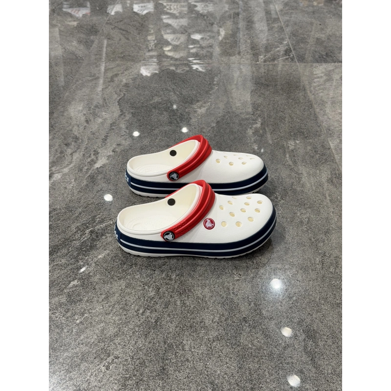 Crocs Classıc Beyaz Kırmızı Lacivert Detaylı Terlik