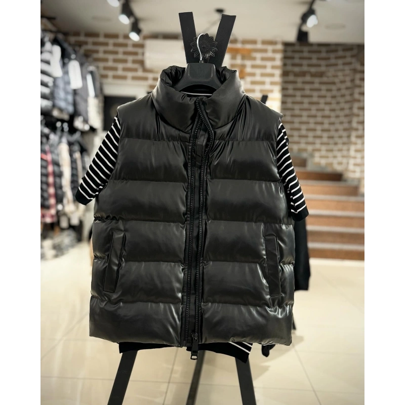 Deri Siyah Hafif Şişme Yelek