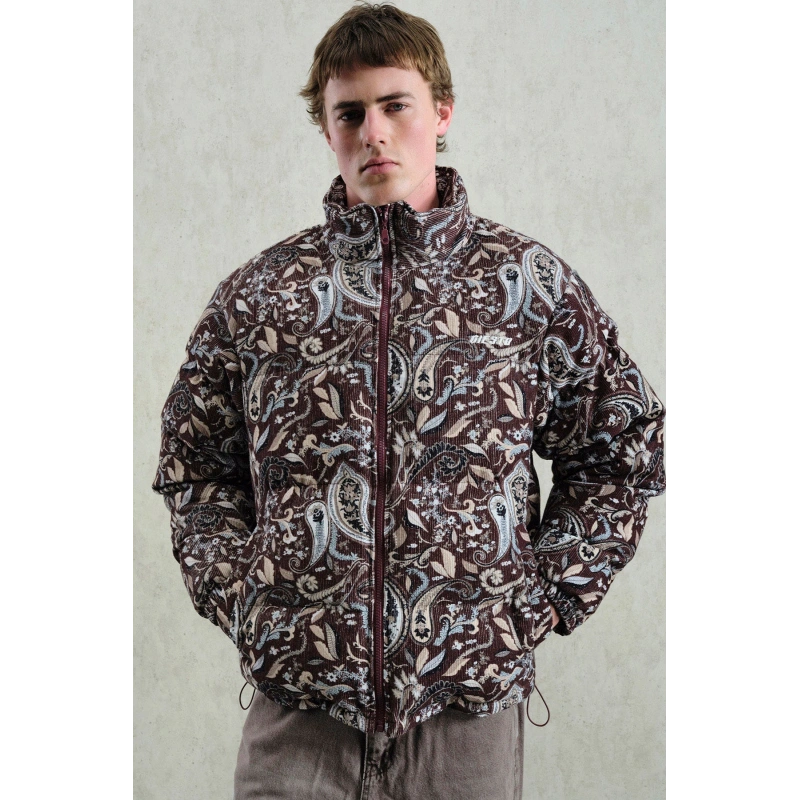 Desenli Bordo Kadife Şişme Mont