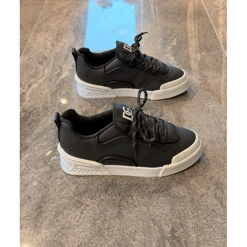 Dolce Gabbana Logolu Siyah Beyaz Deri Spor Ayakkabı