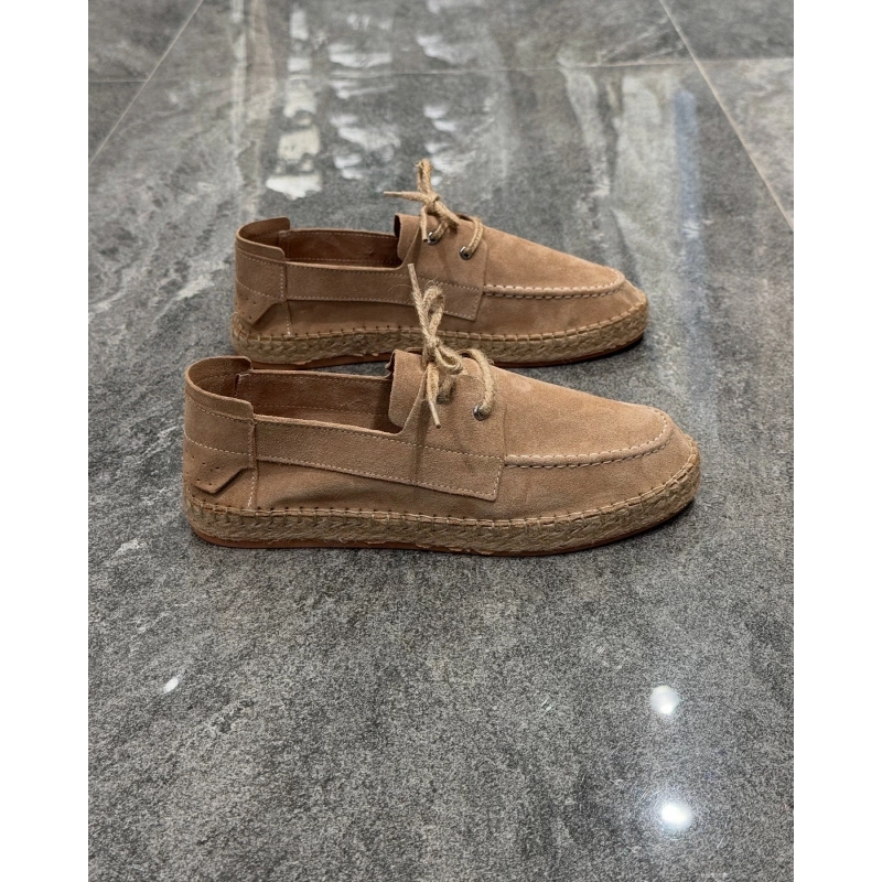 Erkek Espadril Bej Bağcık Detaylı Loafer Ayakkabı