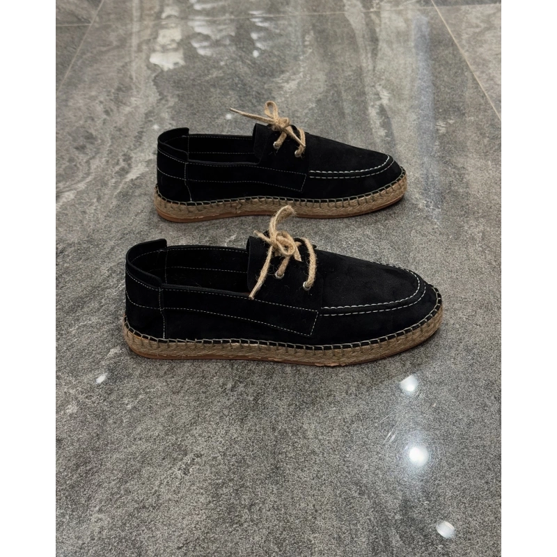 Erkek Espadril Siyah Bağcık Detaylı Loafer Ayakkabı