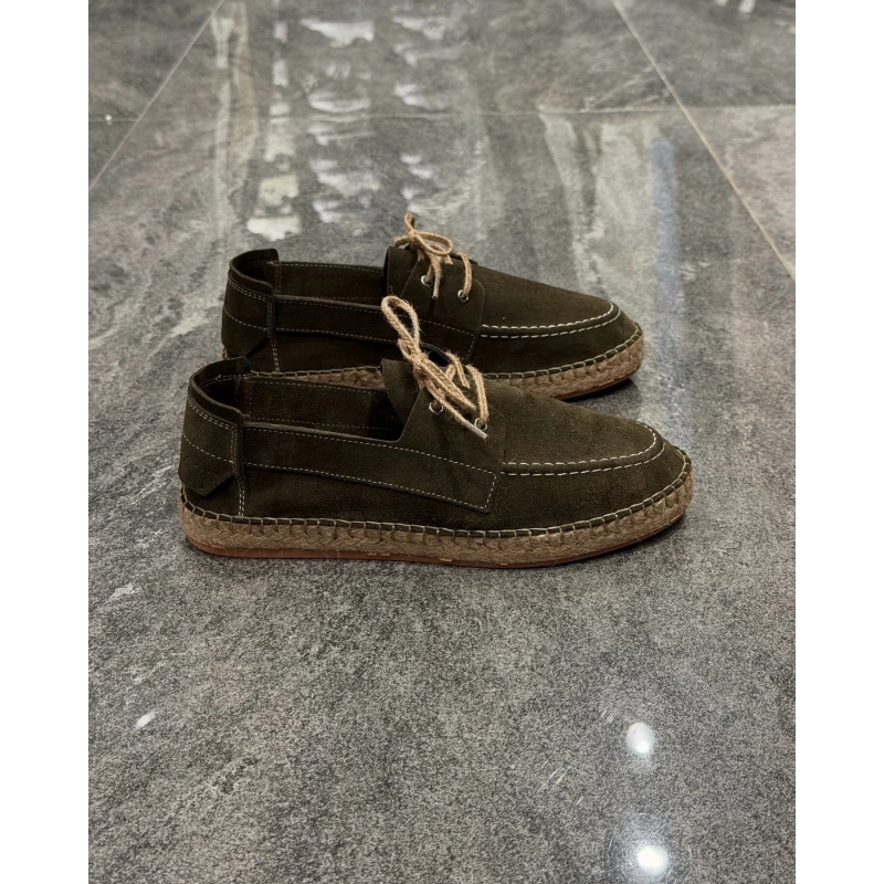 Erkek Espadril Yeşil Bağcık Detaylı Loafer Ayakkabı