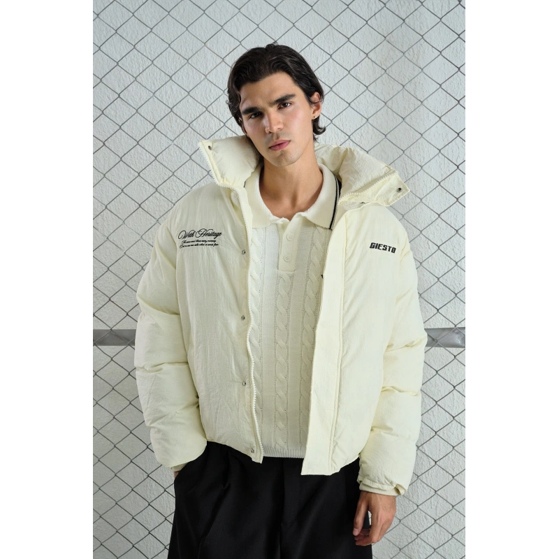 Gies Nakışlı Ekru Şişme Mont