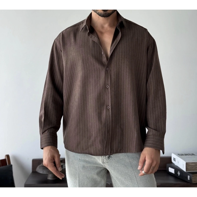 Marco Çizgili Modal Kahve Gömlek