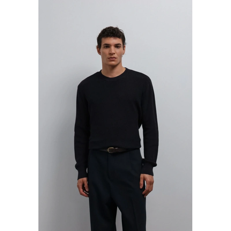 Marco Siyah İnce Detaylı Triko