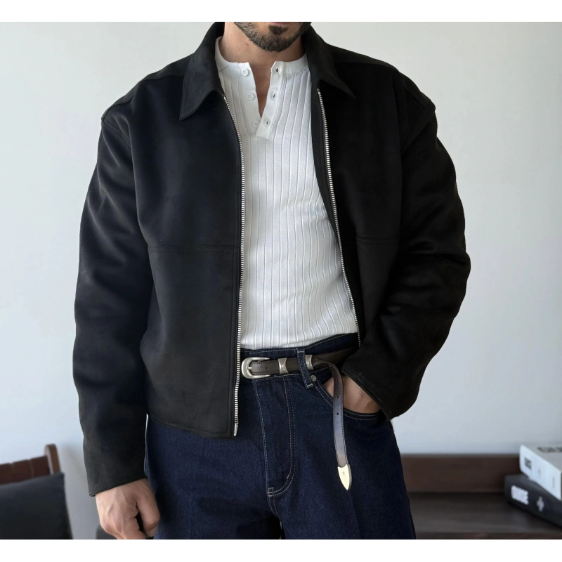 Marco Siyah Süet Detaylı Ceket