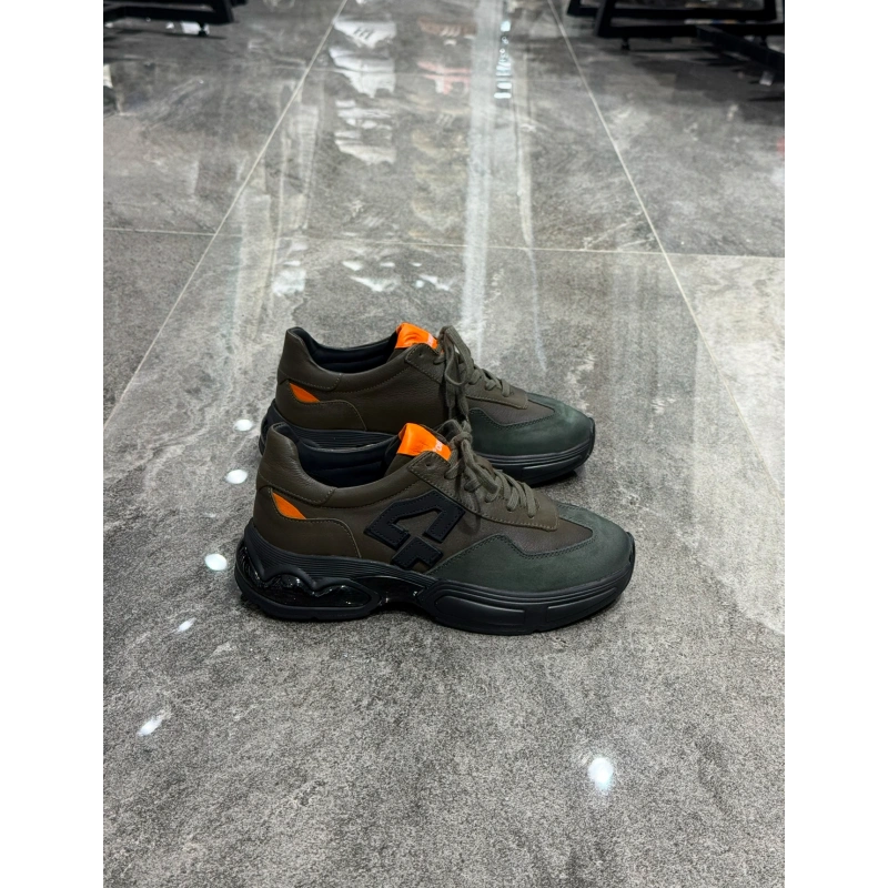 Marco Yeşil Turuncu Detaylı Deri Spor Ayakkabı