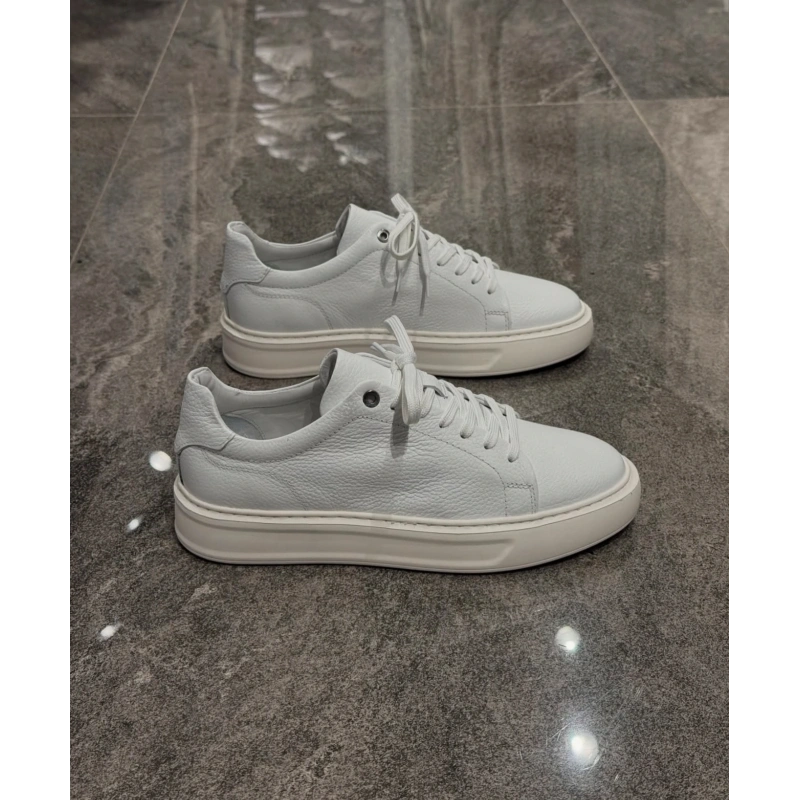 Marco Yüksek Taban Bağcıklı Comfort Casual Beyaz Deri Ayakkabı