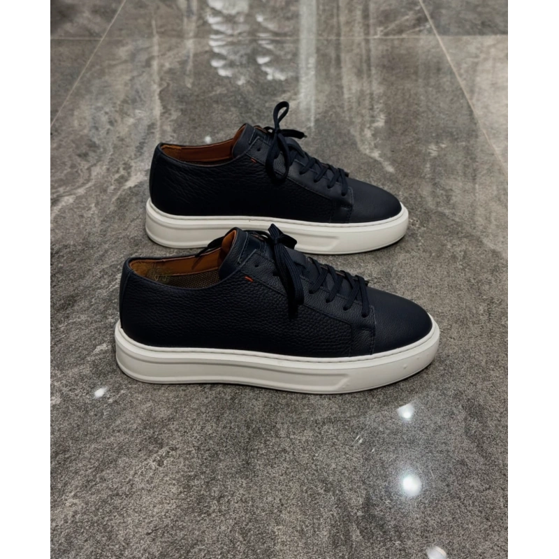 Marco Yüksek Taban Bağcıklı Comfort Casual Lacivert Deri Ayakkabı