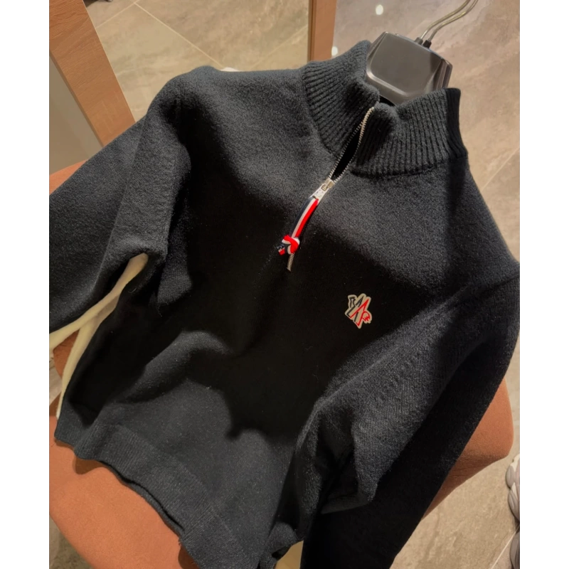 Moncler Yarım Fermuarlı Siyah Triko Kazak
