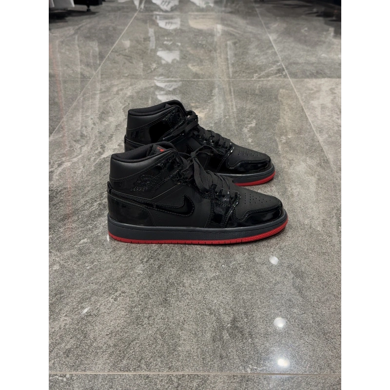 Nıke Air Jordan 1 Low Bilekli Siyah Kırmızı Rugan Detaylı