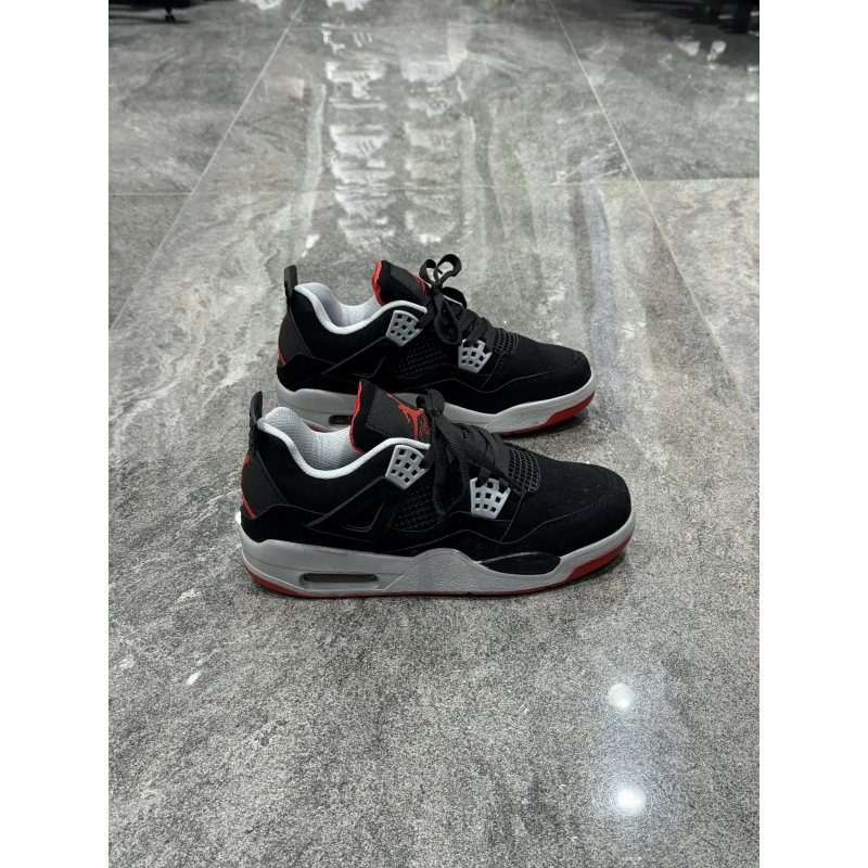 Nike Jordan 4 Siyah Gri Kırmızı Taban Detaylı