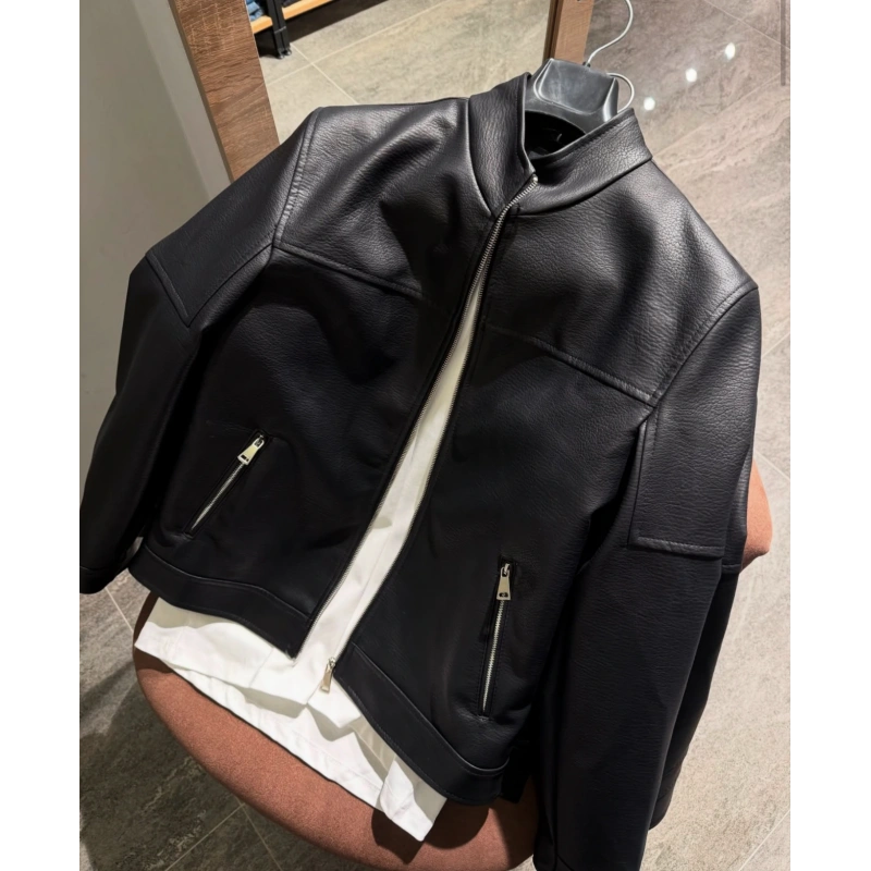 Siyah Klasik İnce İç Kürk Detaylı Deri Mont