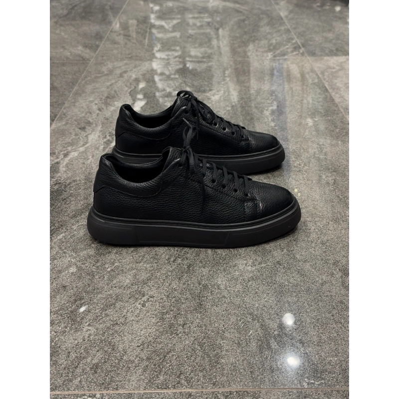 Siyah Siyah Deri Erkek Günlük Ayakkabı